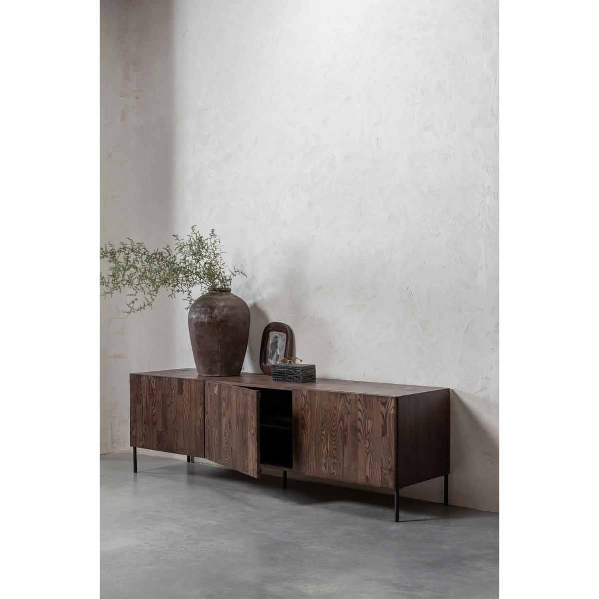 Lowboard Gravure Braun B: 180cm - Schwarz/Braun, Design, Holz/Metall (180/56/46cm) - Livetastic