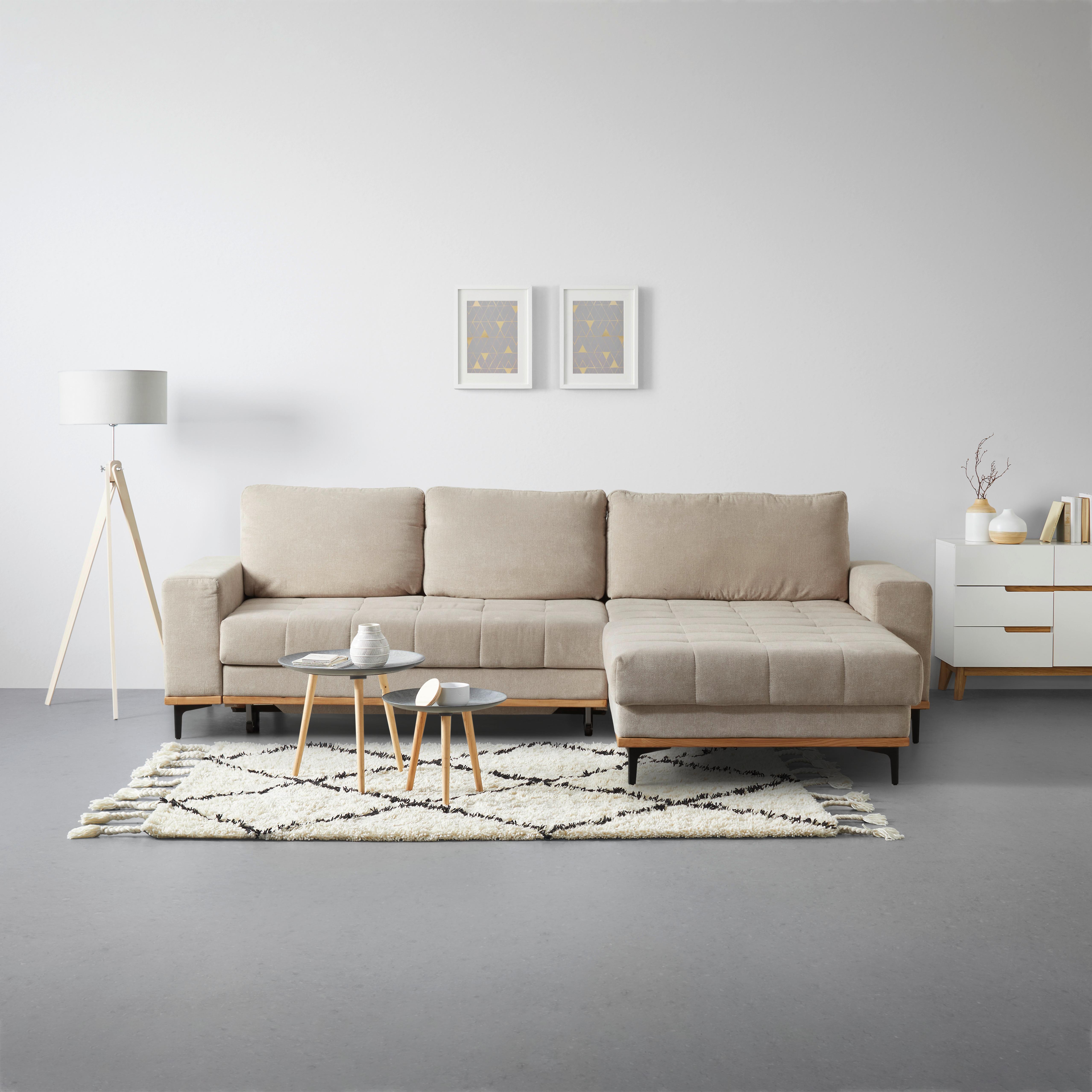 Wohnlandschaft Casper Beige mit Schlaffunktion - Beige/Schwarz, KONVENTIONELL, Textil/Metall (171/87/272cm) - Zandiara