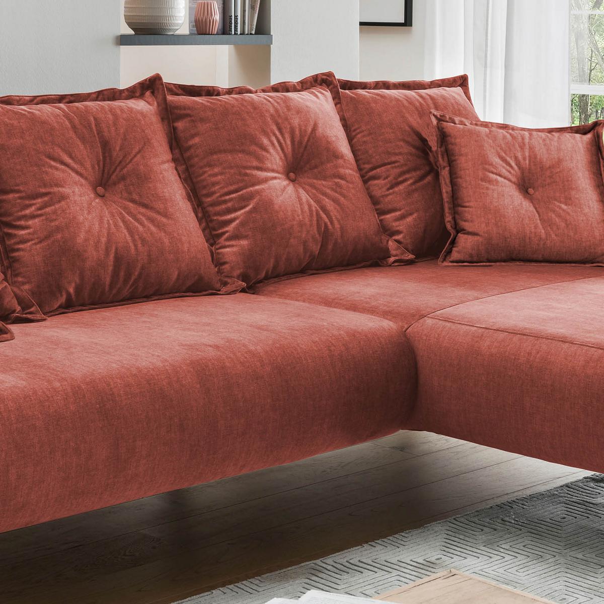 Wohnlandschaft Baggio Koralle Velours - Koralle/Buchefarben, MODERN, Holz/Textil (277/162cm) - Livetastic