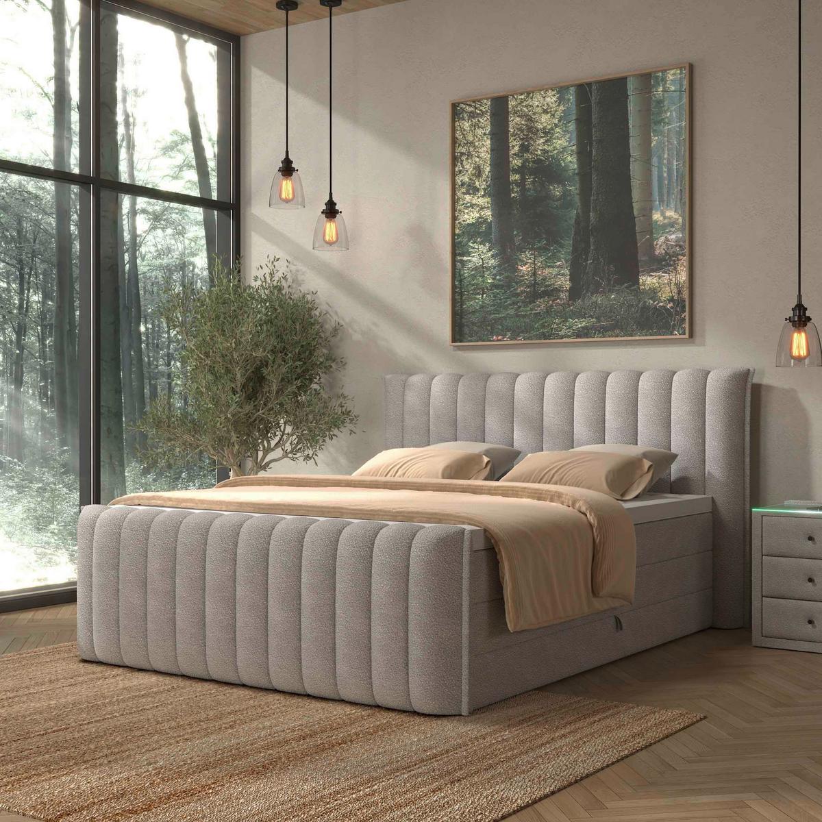 PAT BOXSPRING LINA - gri deschis, Konventionell, plastic/lemn (200/200cm) - Premium Living