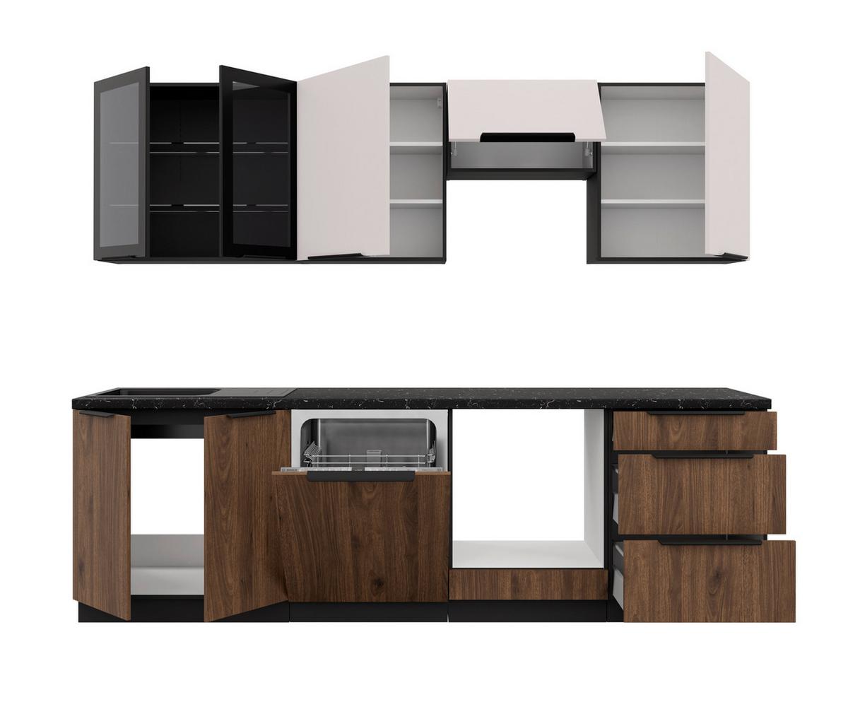 Blok Kuhinja Monza/arona - kašmir/boje oraha, Moderno, staklo/drvni materijal (260/210/60cm) - Modern Living