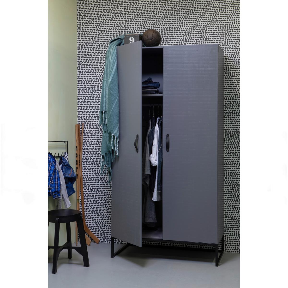 Drehtürenschrank Morris Grau/Schwarz - Schwarz/Grau, Design, Leder/Holz (100/195/53cm) - Livetastic