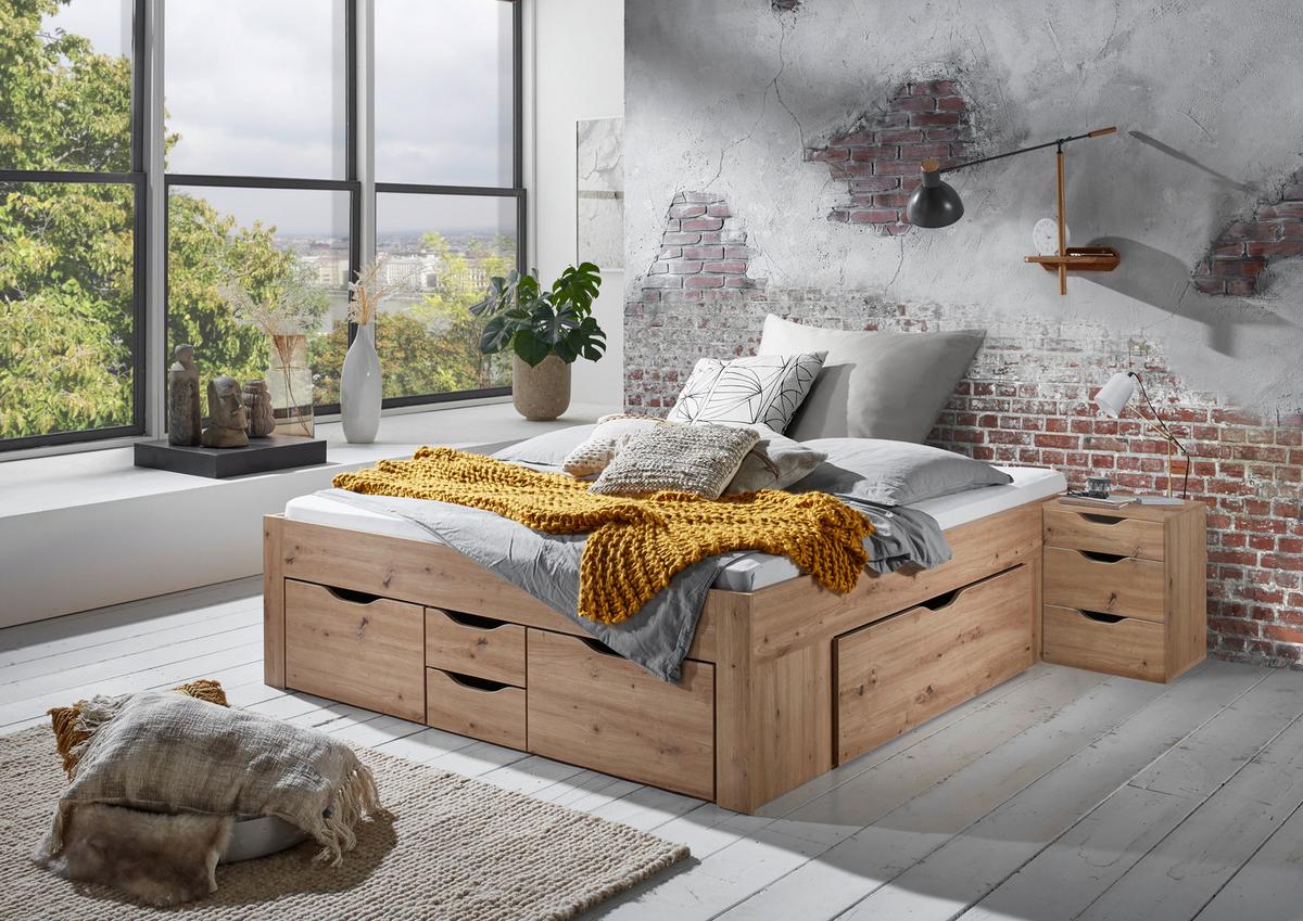 Stauraumbett Noah in Eiche Artisan ca. 180x200cm - Eiche Artisan, KONVENTIONELL, Holzwerkstoff (180/200cm) - Mömax