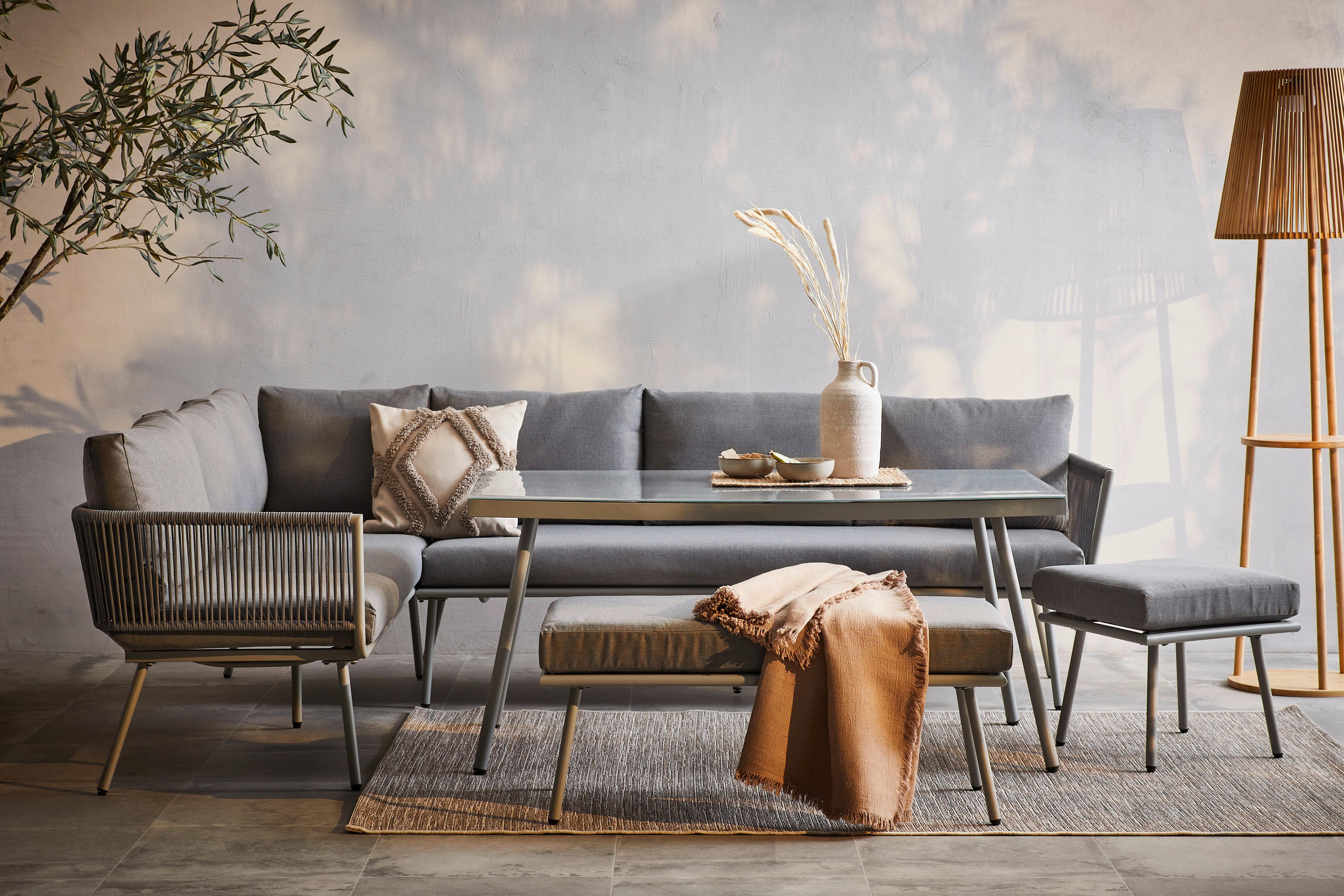 KOMPLET STOŁOWY NA TARAS PISA - szary, Modern, tworzywo sztuczne/metal (190/252cm) - Ambia Garden