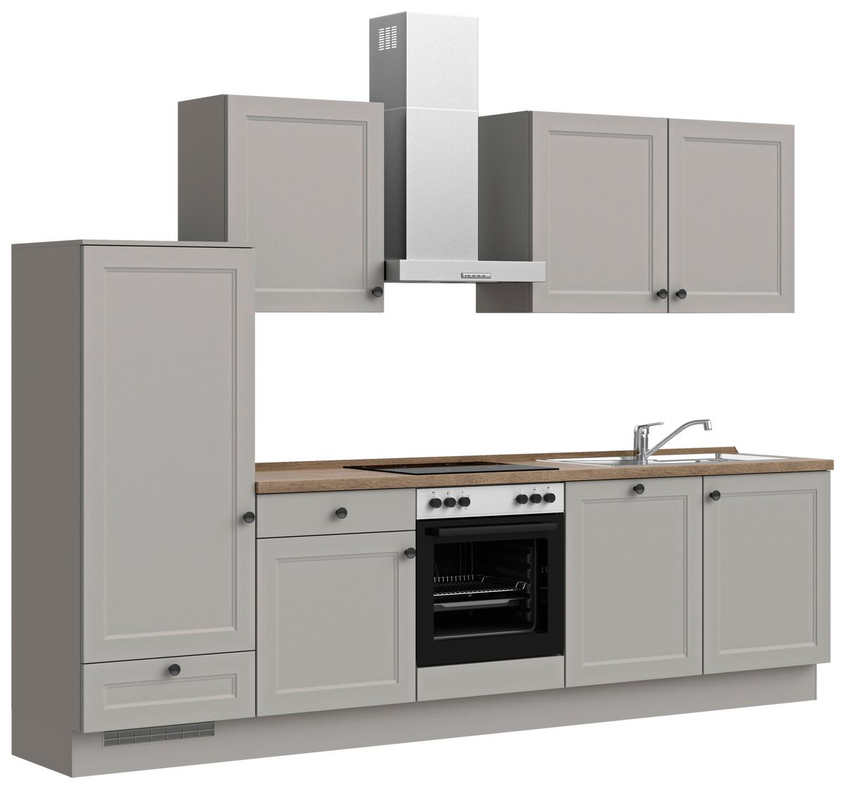 Küchenblock Cascada Low m. Geräten Grau - Eiche dunkel/Schwarz, MODERN, Holzwerkstoff/Metall (300cm) - Nobilia