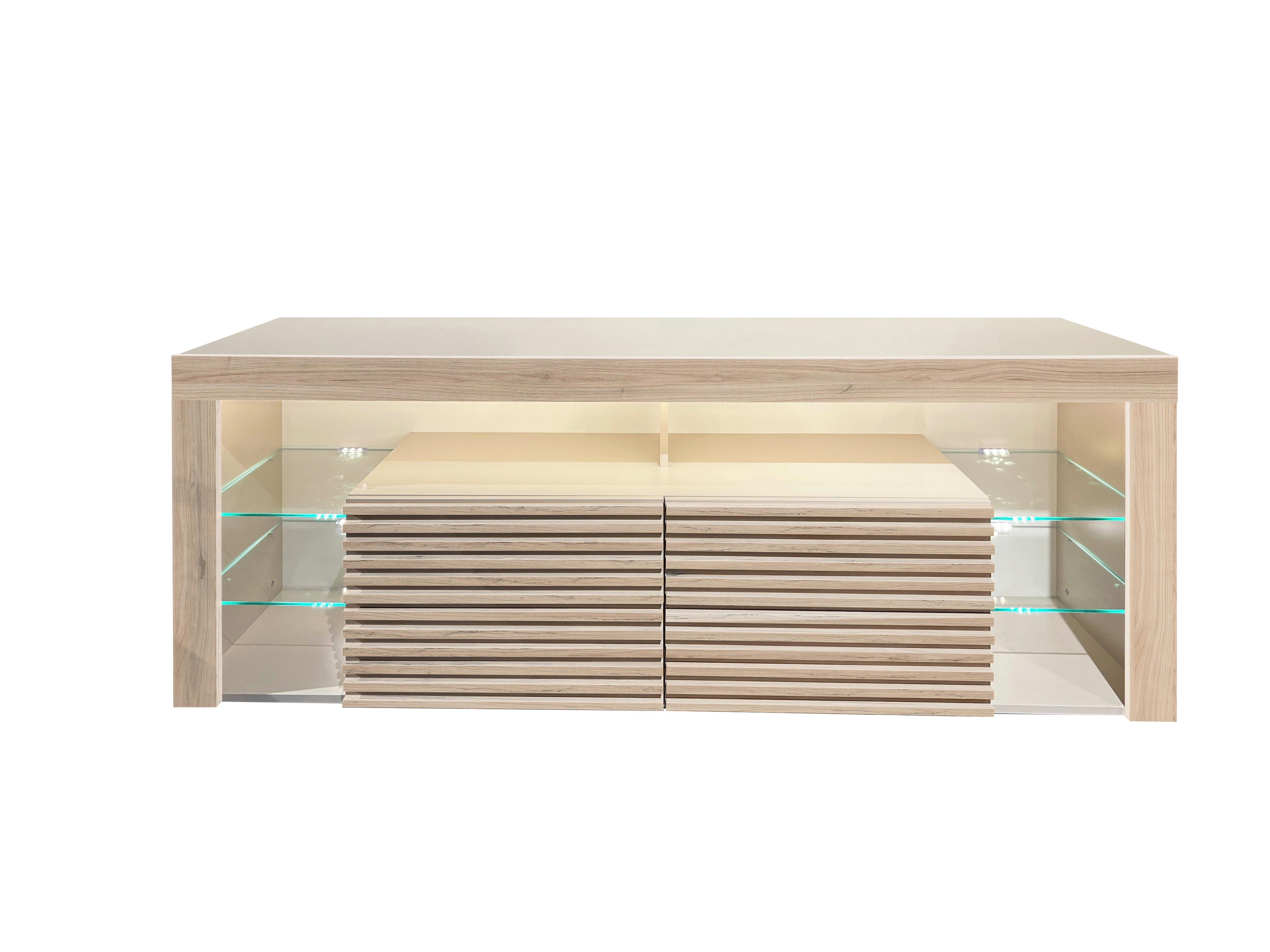 Lowboard Goal Kaschmir Riva Eiche/Cashmere - Kaschmir, MODERN, Glas/Holzwerkstoff (179/67/44cm) - Mömax