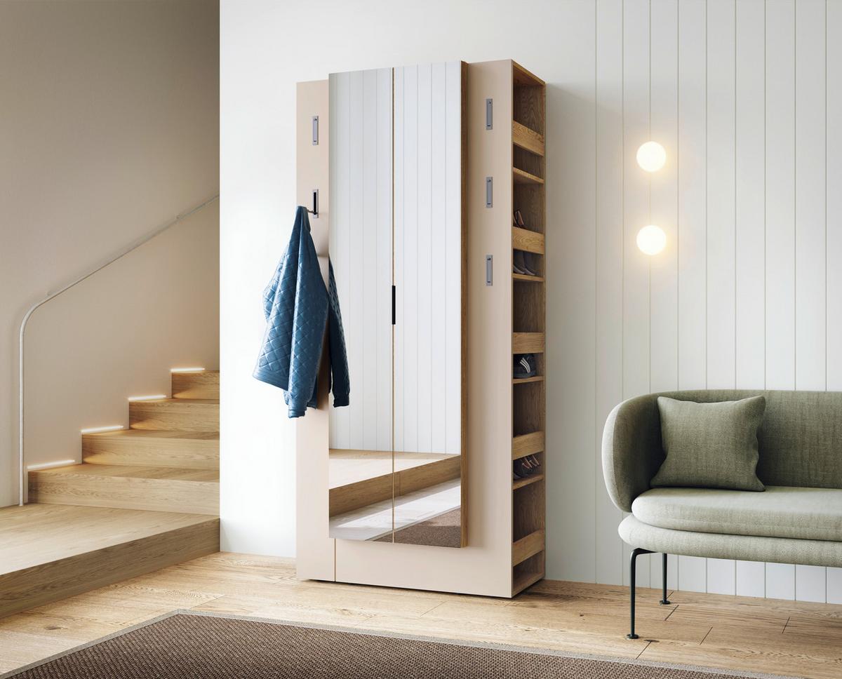 Dulap pentru hol SARINA - cașmir/culoare lemn stejar, Trend, sticlă/material pe bază de lemn (76/201,5/37cm) - Modern Living