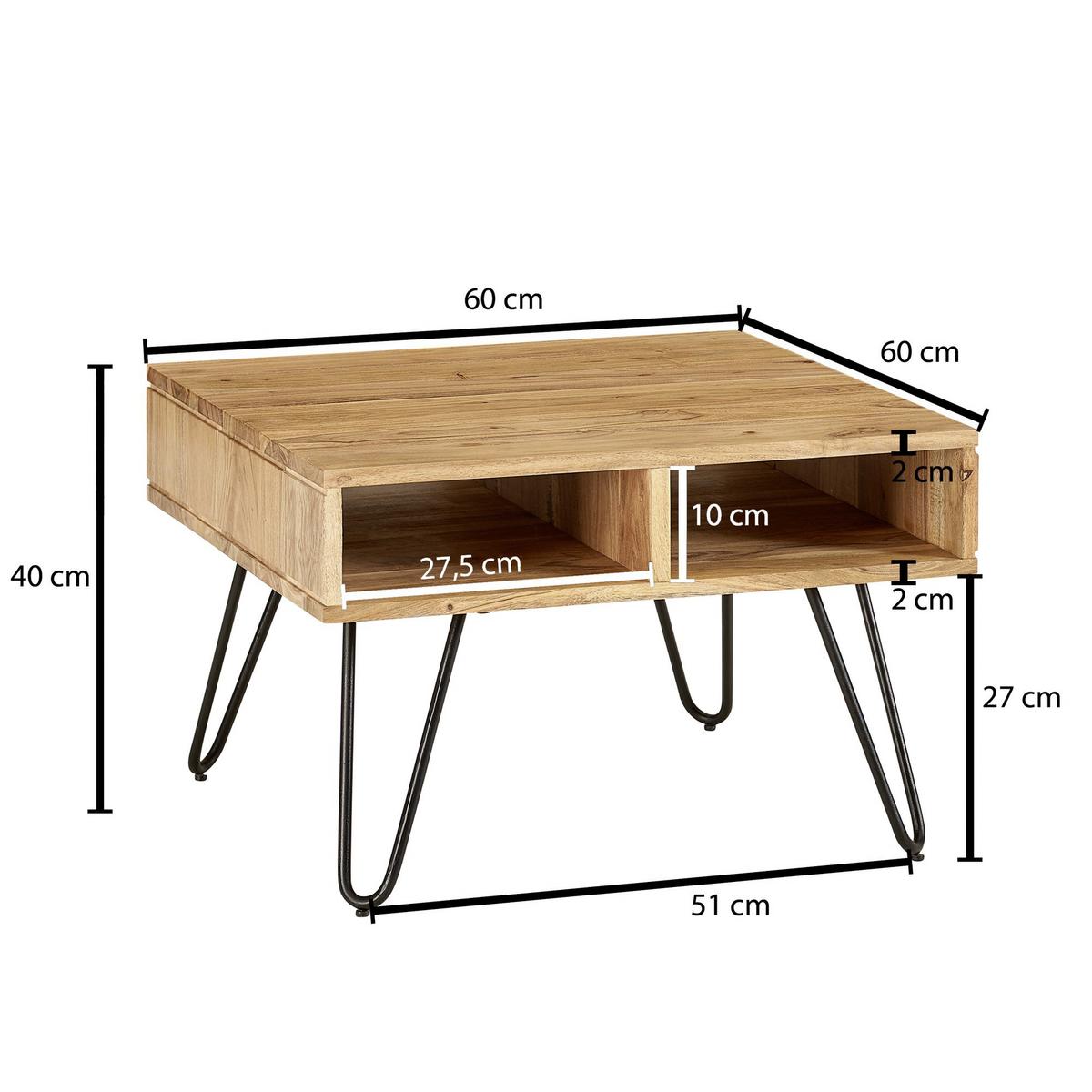 Klubska Miza Wl6.367 - črna/barve akacije, Moderno, kovina/les (60/60/40cm) - MID.YOU