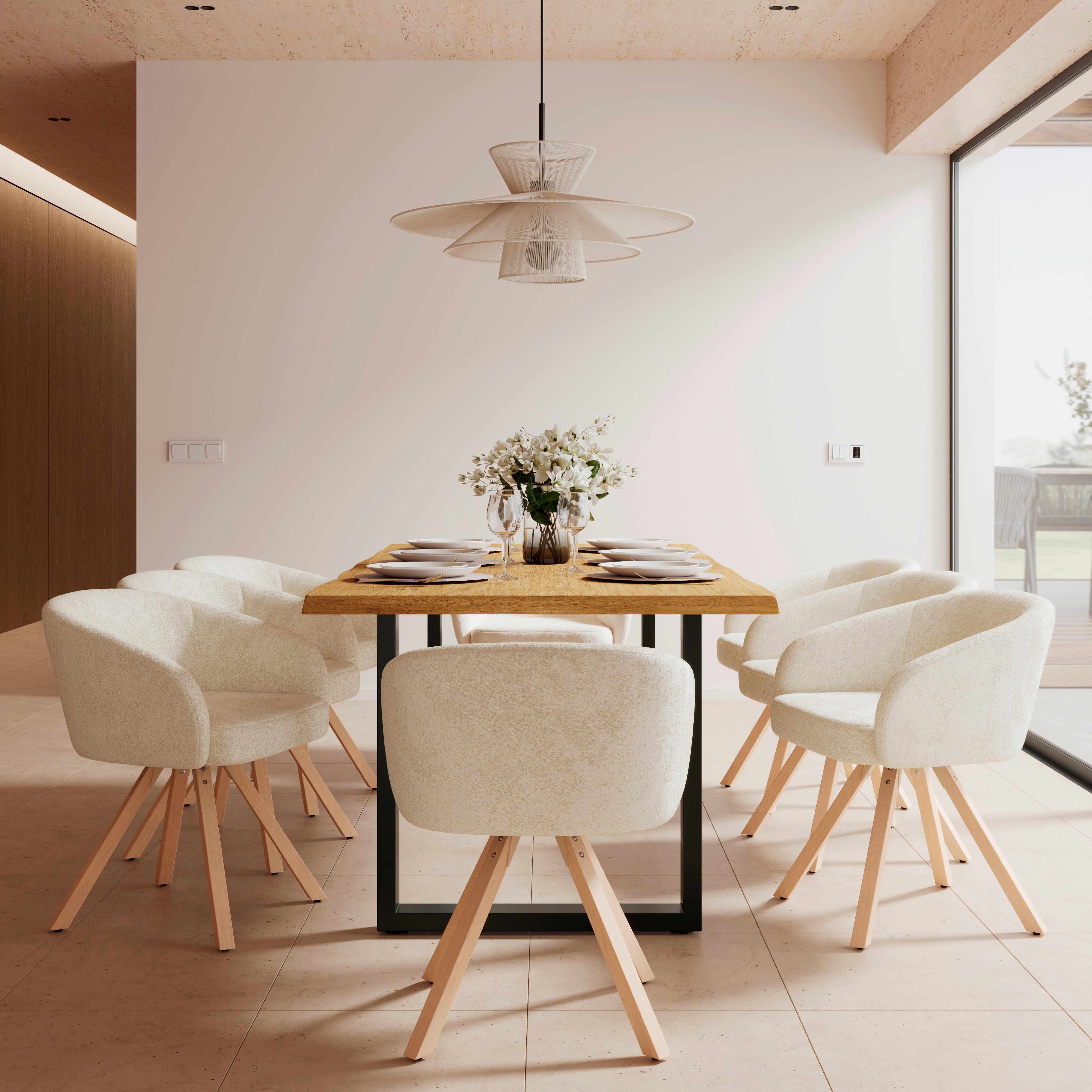 STOL MED ARMSTÖD NAYA - bokfärgad/cremefärgad, Modern, trä/textil (59,5/74/57,5cm) - Bessagi Home