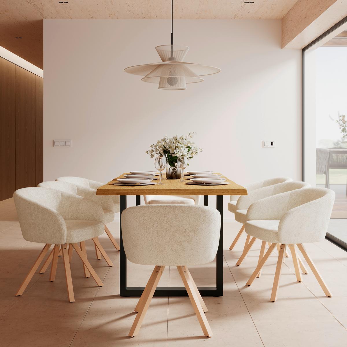 Armlehnstuhl Naya Creme Chenille Drehbar Gepolstert - Buchefarben/Creme, MODERN, Holz/Textil (62/65/81cm) - Bessagi Home