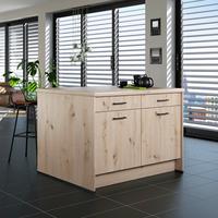 Kücheninsel IP2200 o. Geräte Eiche hell - Eichefarben/Schwarz, Basics, Holzwerkstoff/Metall (123,4/91,8/96,6cm) - Impuls
