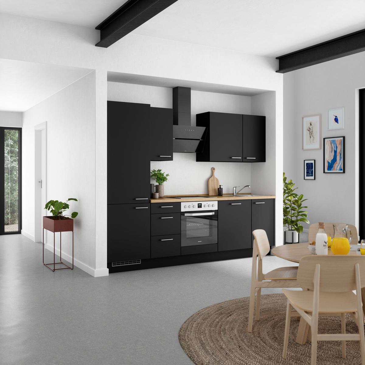 Küchenblock Touch High m. Geräten Schwarz - Edelstahlfarben/Eichefarben, MODERN, Holzwerkstoff/Metall (270cm) - Nobilia