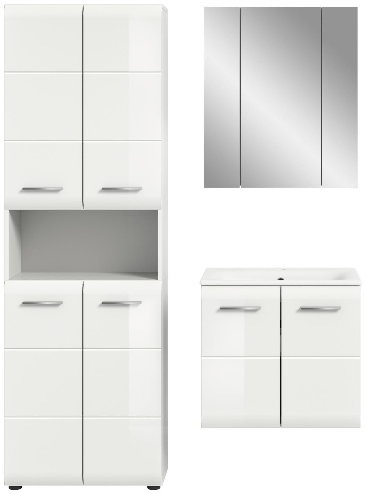 Badezimmer Ice 4-tlg. ca. 120 cm Weiß - Weiß Hochglanz/Silberfarben, MODERN, Keramik/Holzwerkstoff (120cm) - MID.YOU