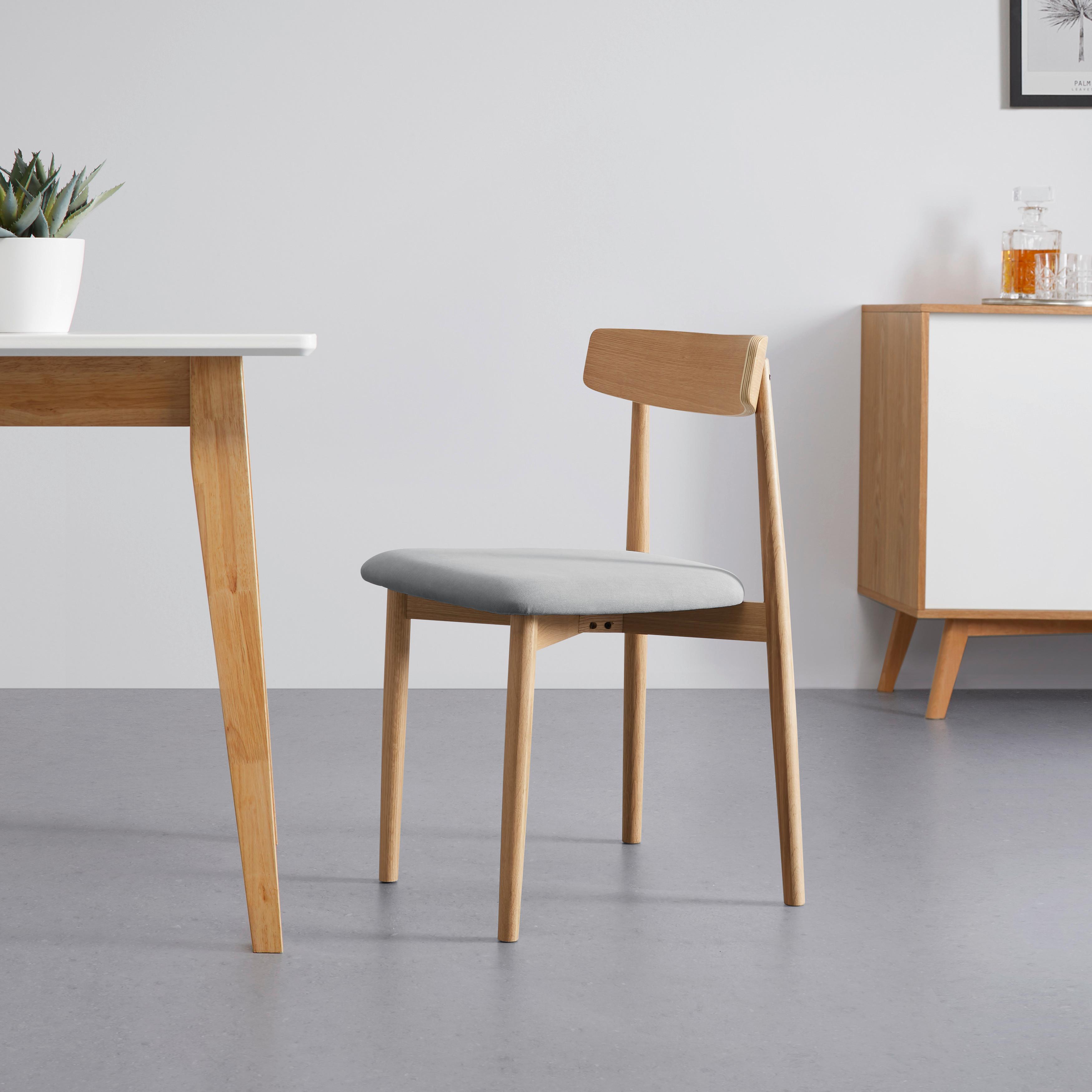 Stol Noah, Siva, Masiven Hrast - siva/naravne barve, Moderno, tekstil/les (47/78/51cm) - Bessagi Home
