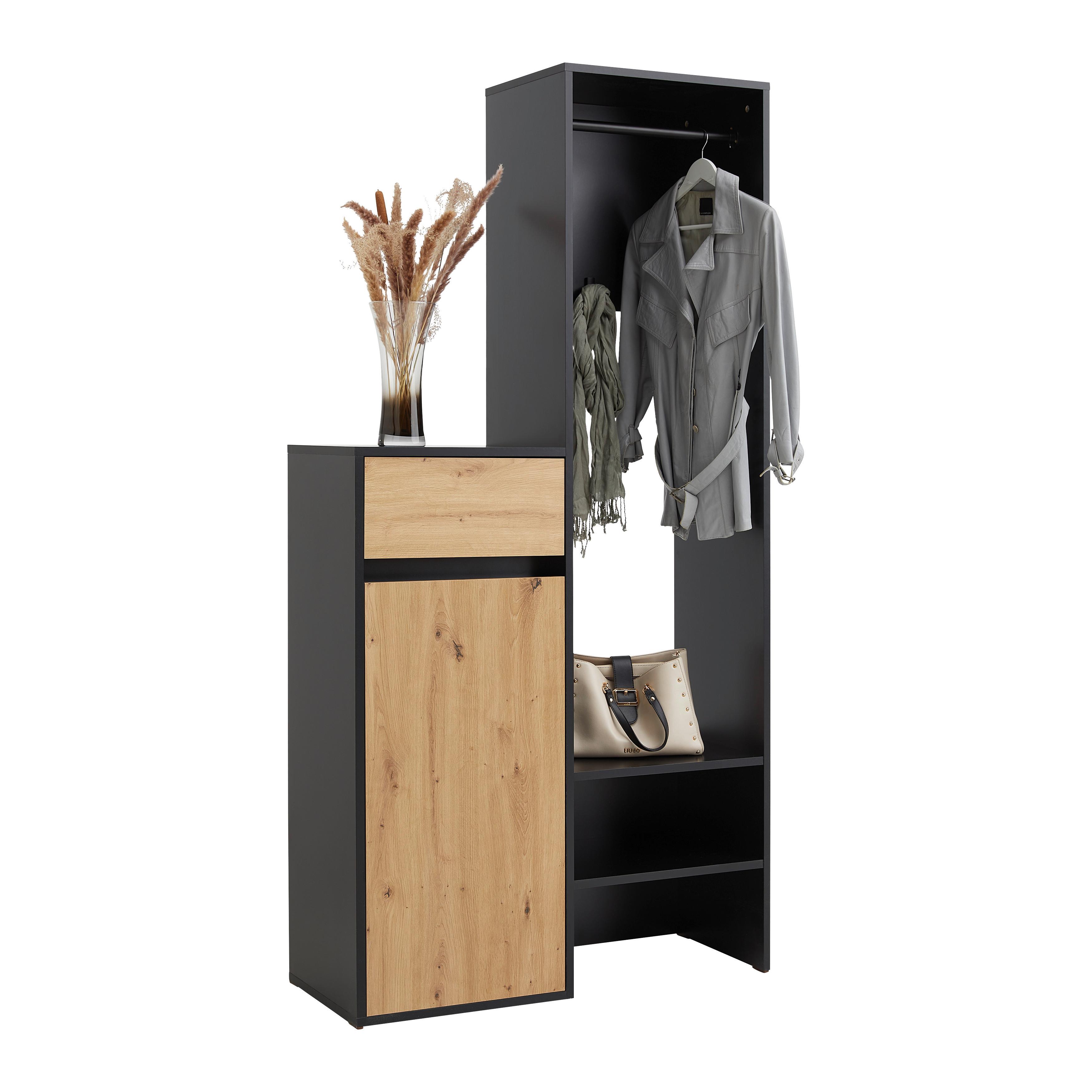 Garderobe Andy in Schwarz/Eiche - Schwarz/Eiche Artisan, Modern, Holzwerkstoff (98/195/38cm) - Mömax