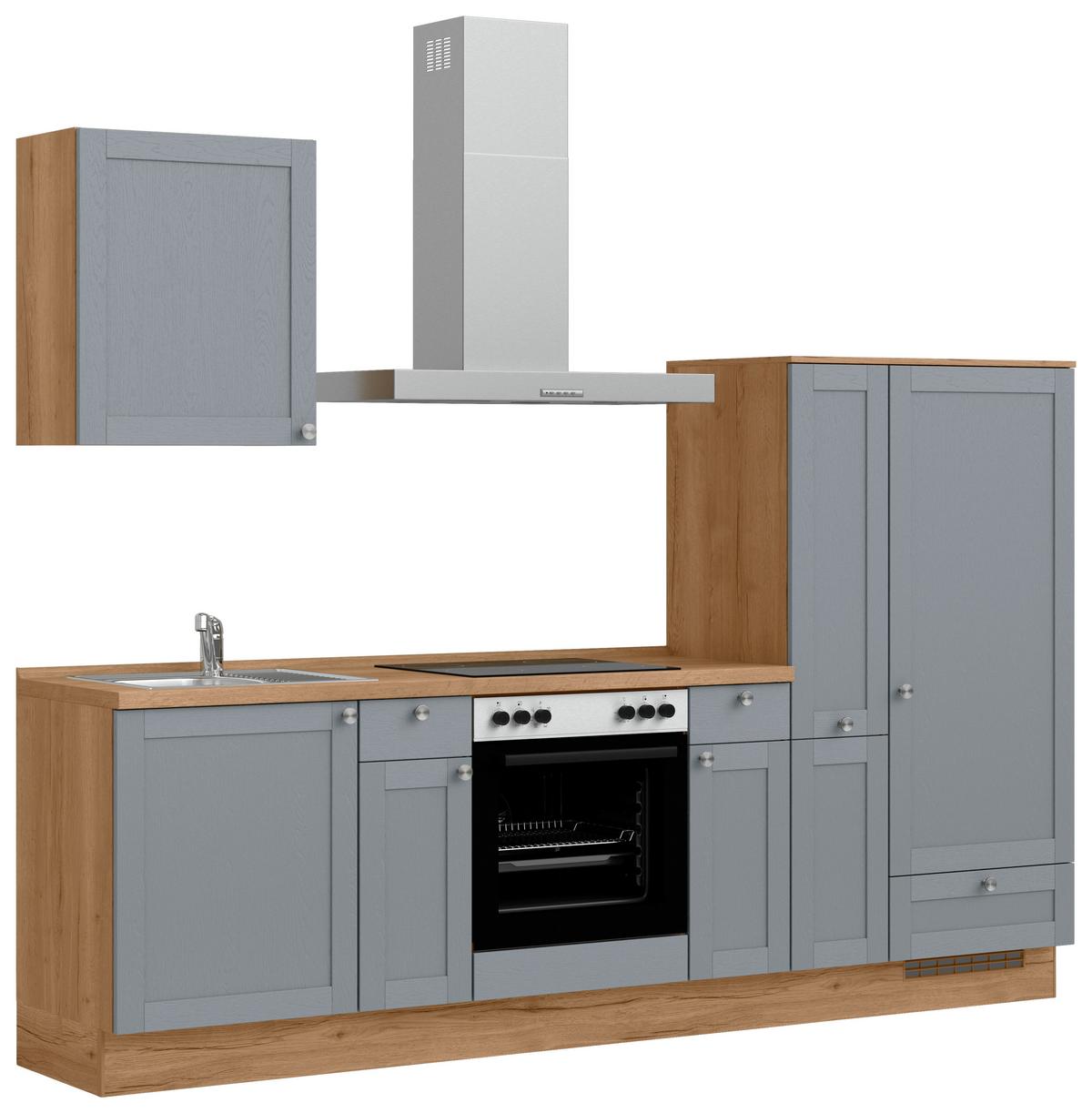 Küchenleerblock Frame Low o. Geräte Blaugrau - Edelstahlfarben/Eichefarben, MODERN, Holzwerkstoff/Metall (270cm) - Nobilia