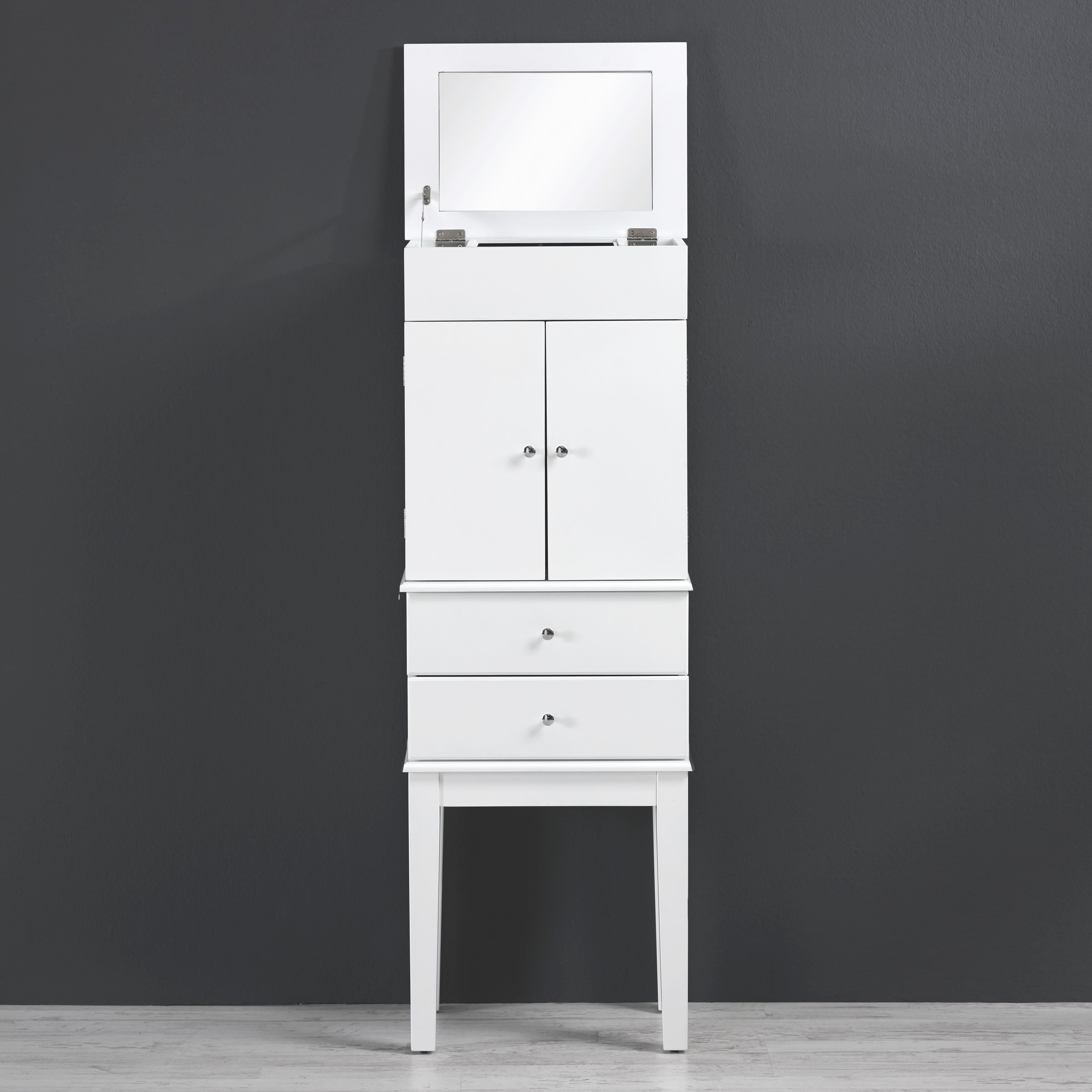 Schmuckschrank in Weiß mit Spiegel 'Jewel' - Weiß, Glas/Holz (40,6/113/28cm) - Bessagi Home