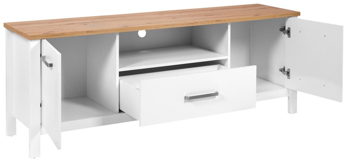 Lowboard Sicilia Weiß/Eiche - Silberfarben/Weiß, ROMANTIK / LANDHAUS, Holzwerkstoff/Metall (173/64/45cm) - Mömax