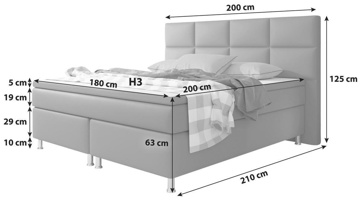ŁÓŻKO BOXSPRING MIAMI - kolor srebrny/biały, Konventionell, skóra/metal (180/200cm) - MID.YOU