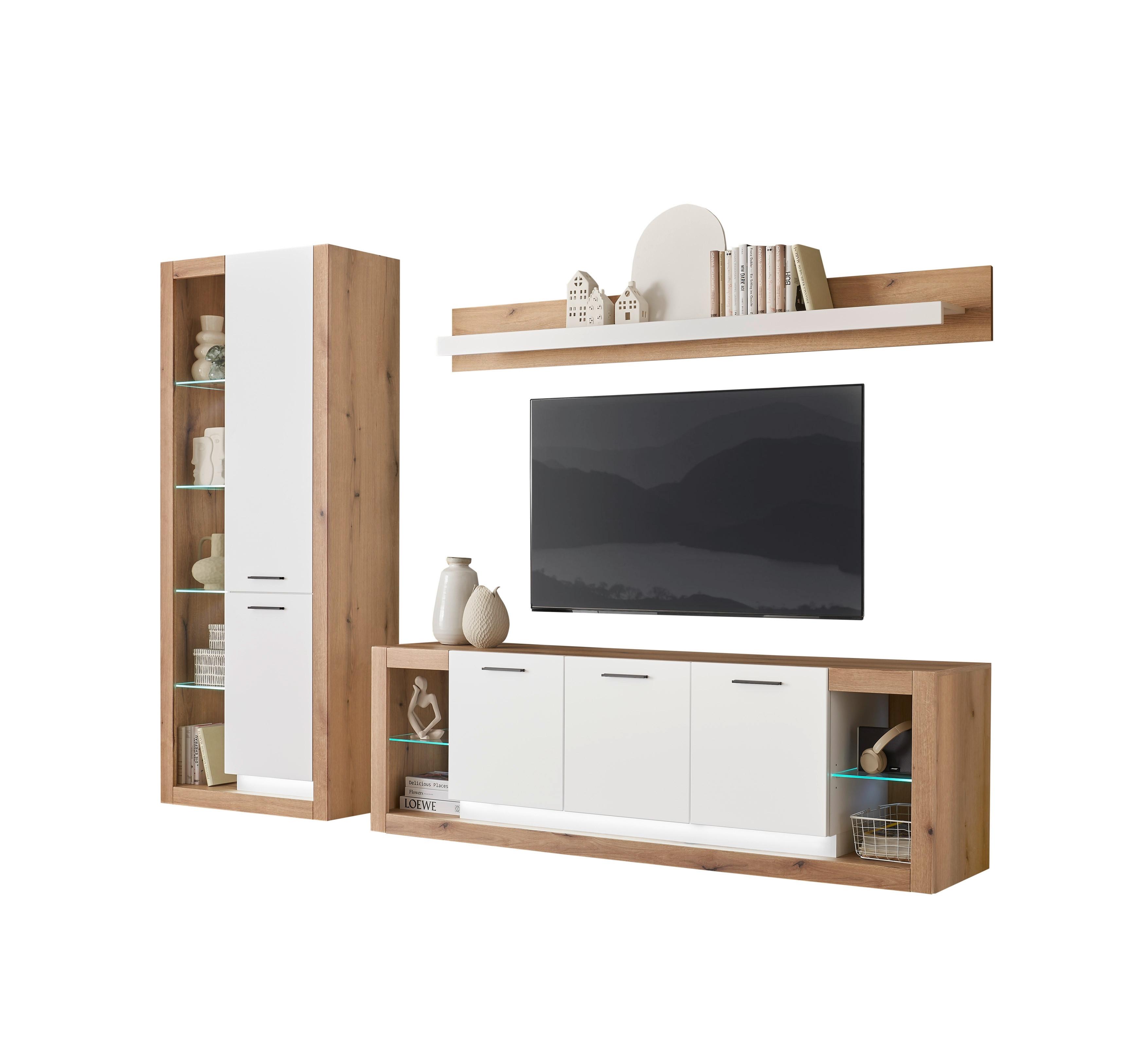 WOHNWAND BRIXEN - Eichefarben/Schwarz, Design, Glas/Holzwerkstoff (298/195/43cm) - MID.YOU