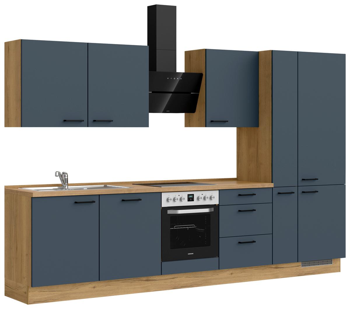 Küchenblock Easytouch High m. Geräten Dunkelblau - Eichefarben/Schwarz, MODERN, Holzwerkstoff/Metall (330cm) - Nobilia