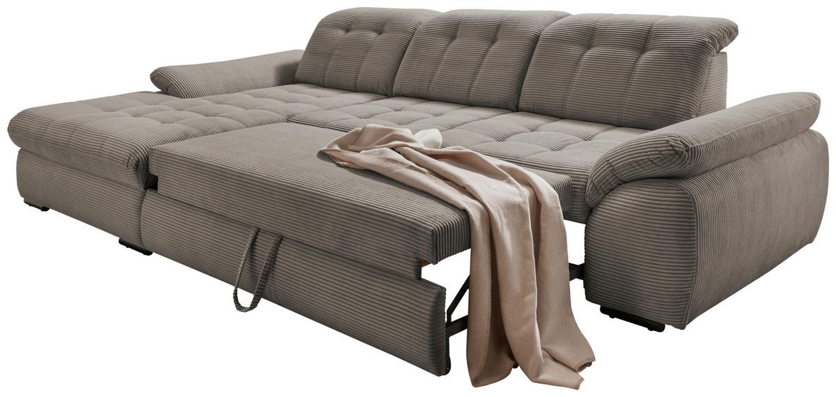 Ecksofa mit Bettkasten Rigatti ca. 184x314 cm Graubraun - Graubraun/Schwarz, MODERN, Textil/Metall (184/314cm) - Livetastic