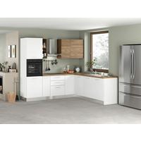 Eckküche Dafne ca. 250x225cm Weiß/Nussbaumfarben - Edelstahlfarben/Nussbaumfarben, LIFESTYLE, Holzwerkstoff/Kunststoff (250/225cm) - MID.YOU