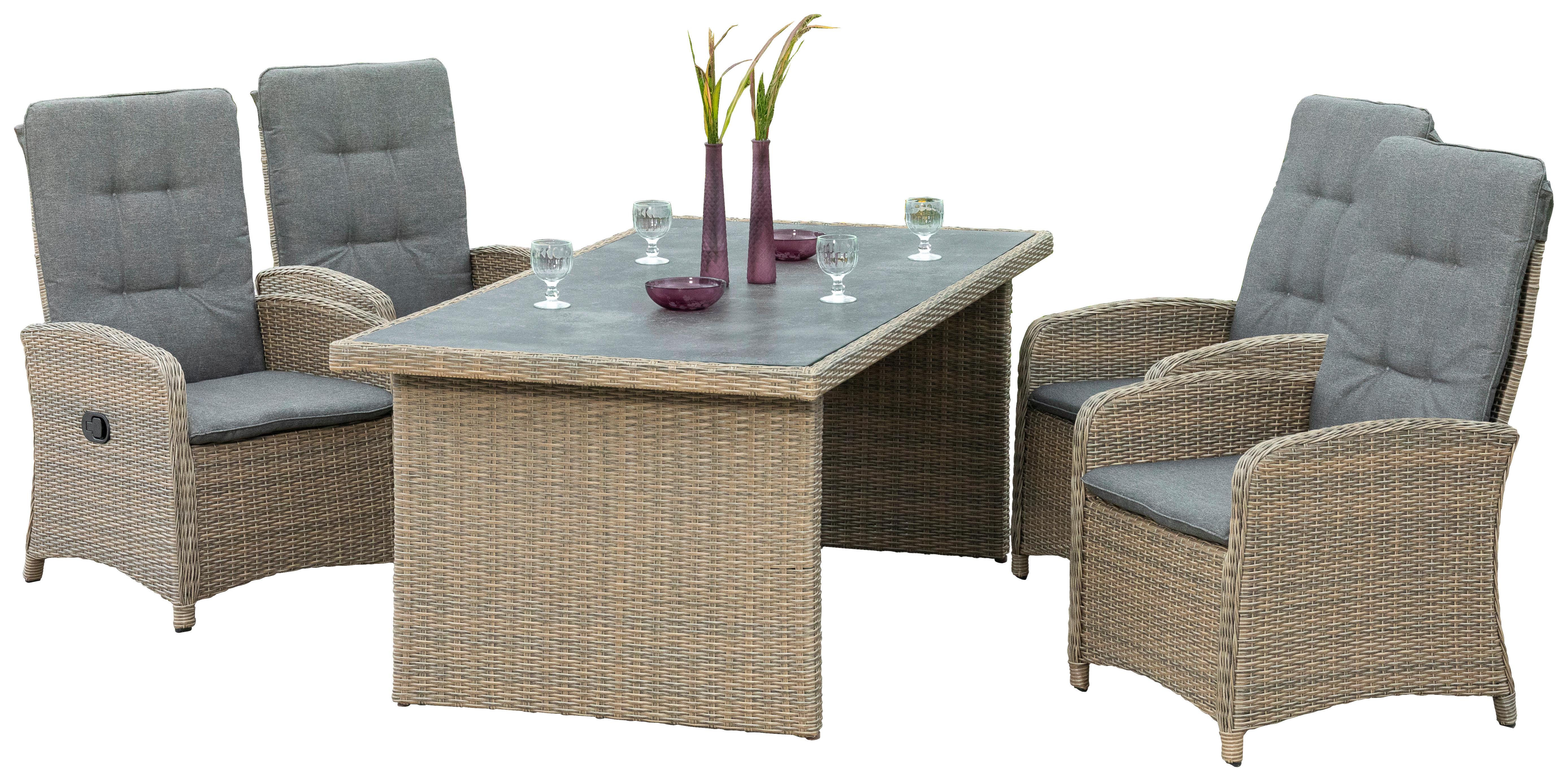 Gartenset Atrani 5-tlg. Schieferfarben/Beige - Schieferfarben/Beige, KONVENTIONELL, Glas/Kunststoff - Gardenson
