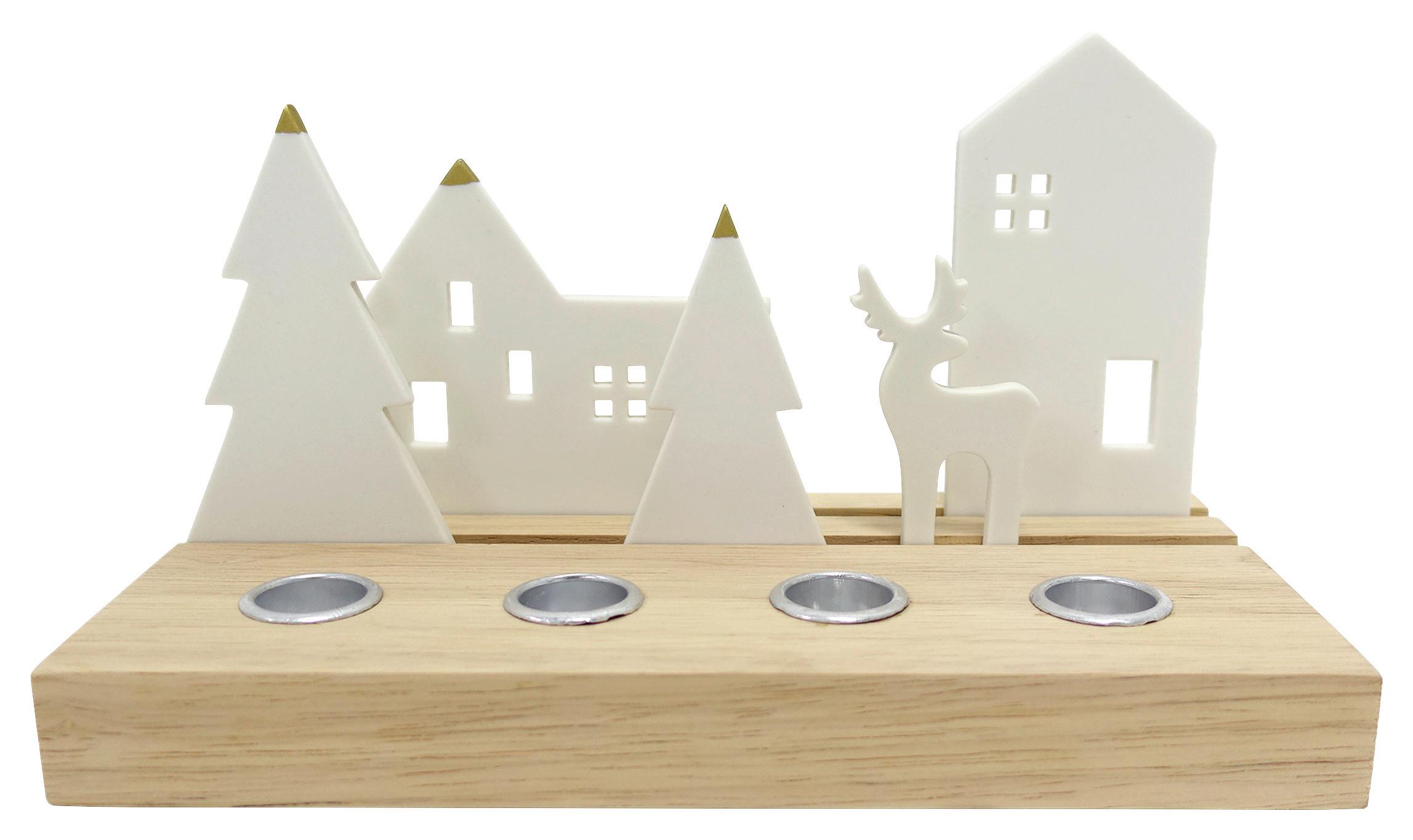 Svijećnjak Emma - bijela/prirodne boje, Konvencionalno, drvo/metal (12/14,5/25cm) - Modern Living