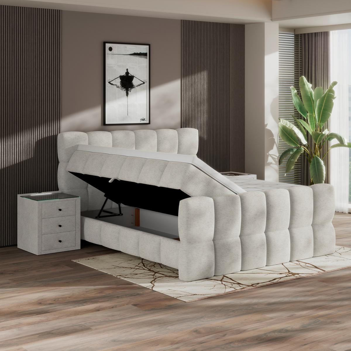 Postelja Boxspring Brisbane, Krem Barva, 160x220 - krem barve, Trend, kovina/umetna masa (160/220cm) - Premium Living