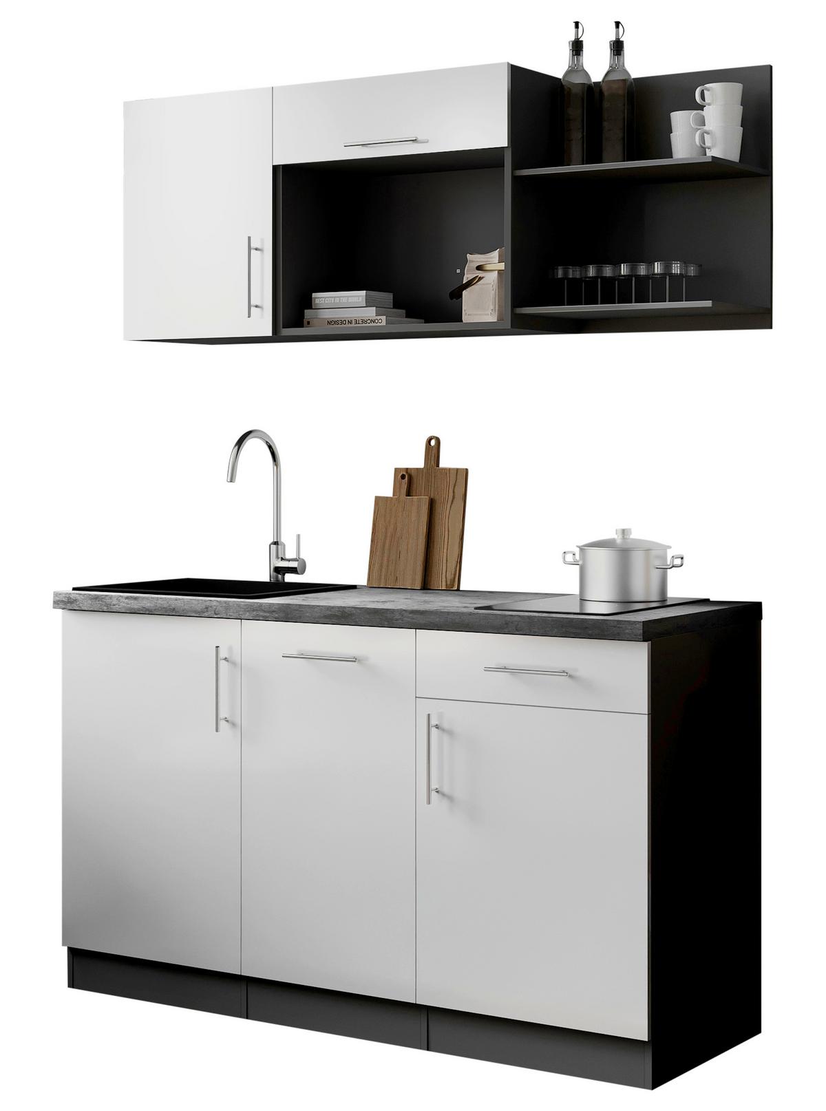 Miniküche Oliver m. Geräten ca. 145cm Weiß - Weiß/Grau, Trend, Holzwerkstoff/Metall (145cm) - Respekta