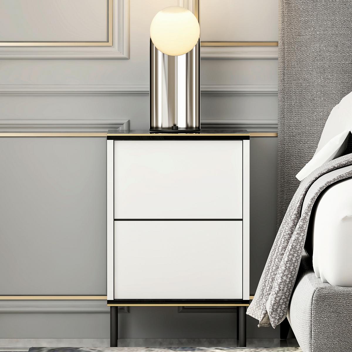 NACHTTISCH IMAJ NACHTTISCH - Weiss/Schwarz, Design, Holzwerkstoff/Metall (40/60/35cm) - Livetastic