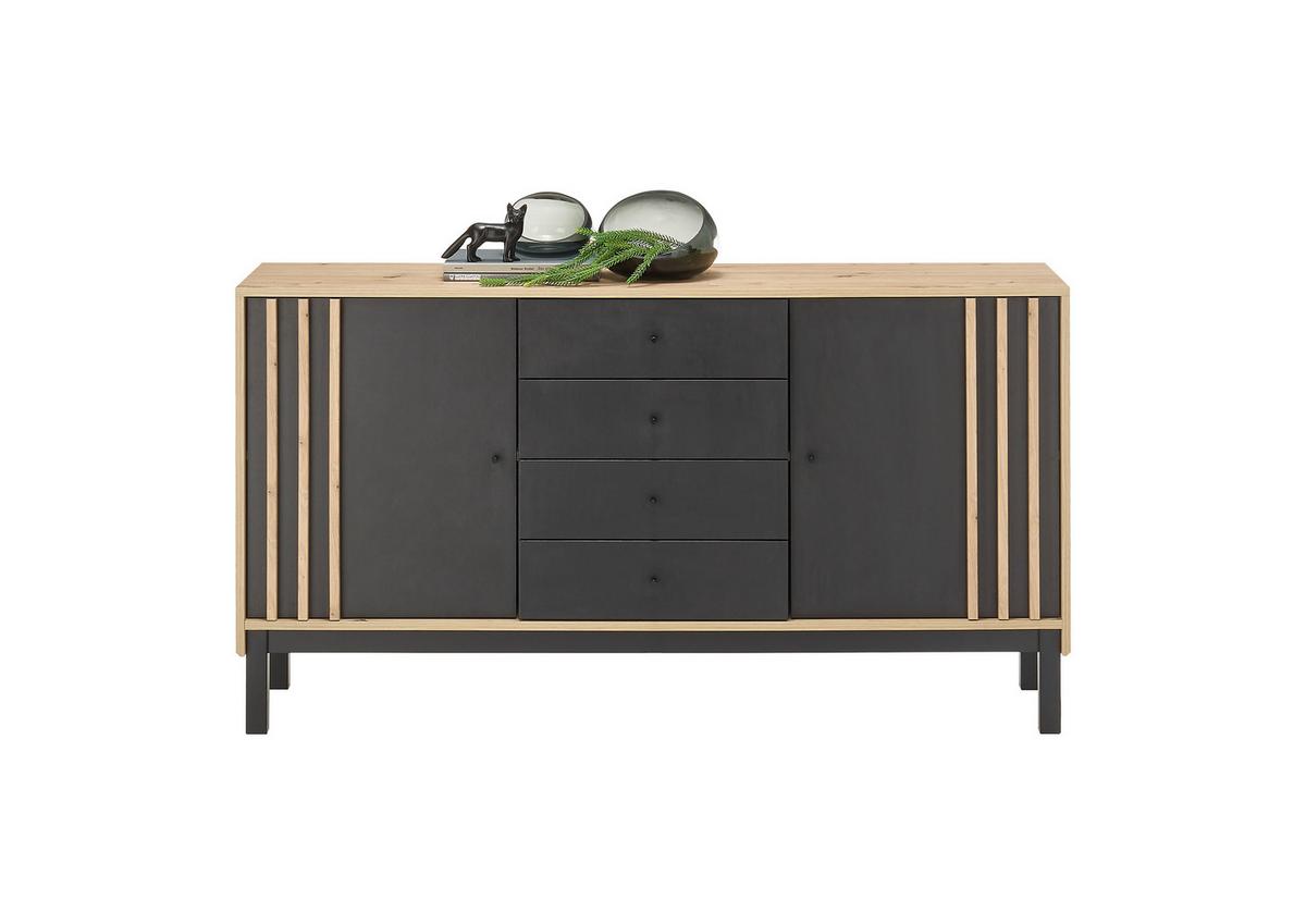 Sideboard Volano in Schwarz/Eiche Artisan - Schwarz/Eiche Artisan, Modern, Holzwerkstoff/Kunststoff (155/84/39cm) - Carryhome