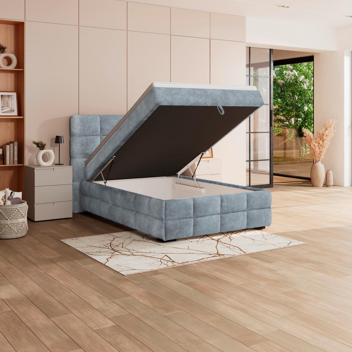 PAT BOX VEGA - albastru deschis/verde, Trend, lemn/textil (140/200cm) - Modern Living