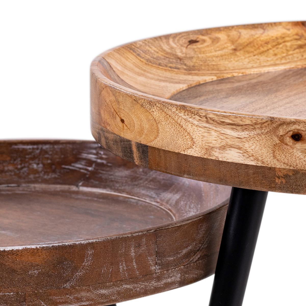 Beistelltisch Ava ca.45x50x45cm Mangoholz massiv - Schwarz/Naturfarben, MODERN, Holz/Metall (45/50/45cm) - MID.YOU