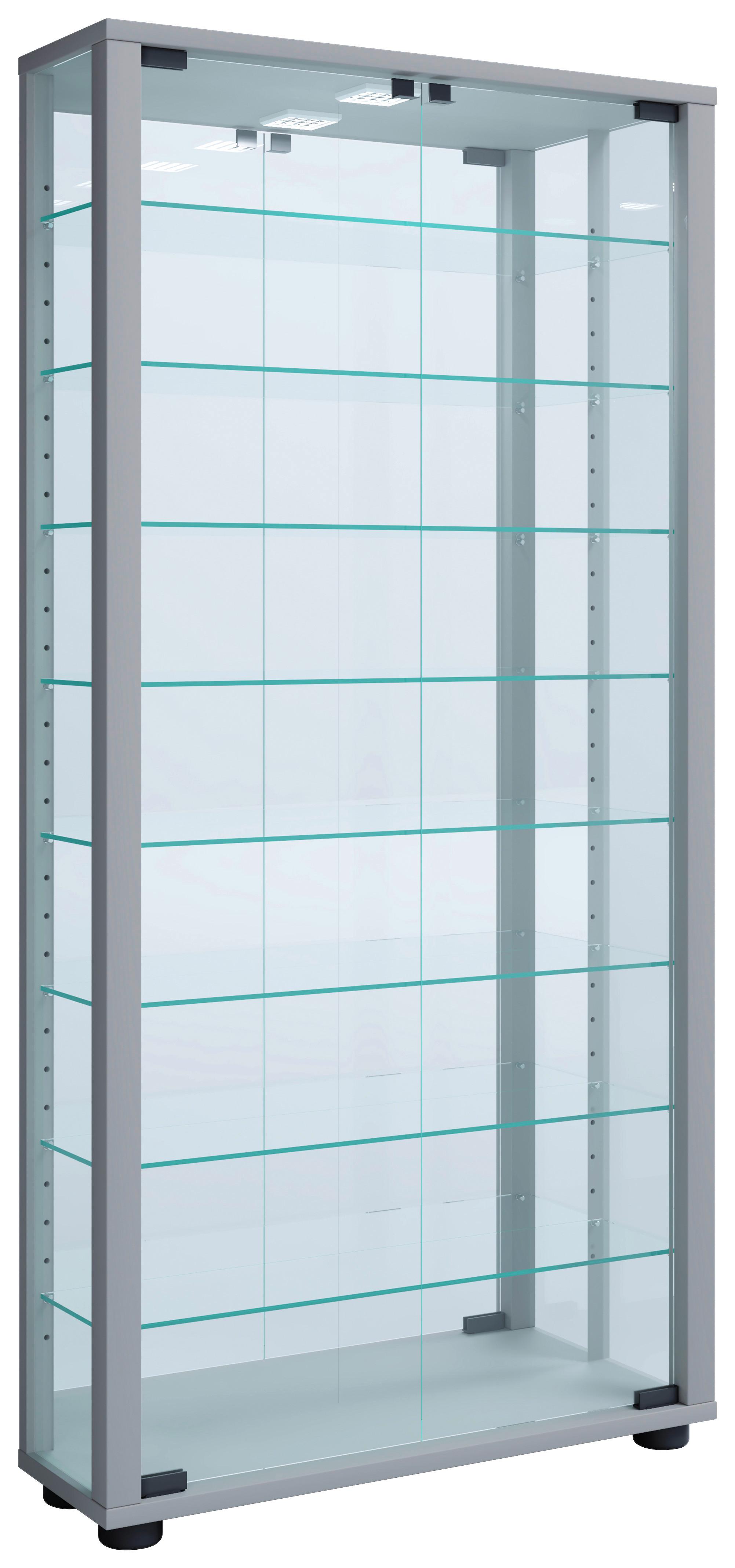 Vitrina Lumo, Osvetlitev, Srebrna - srebrne barve/črna, Moderno, umetna masa/steklo (59/114,8/18cm) - MID.YOU