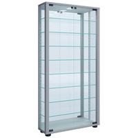 Vitrine Lumo mit LED ca. 59x115x18 cm Silber - Silberfarben/Schwarz, MODERN, Glas/Holzwerkstoff (59/114,8/18cm) - MID.YOU