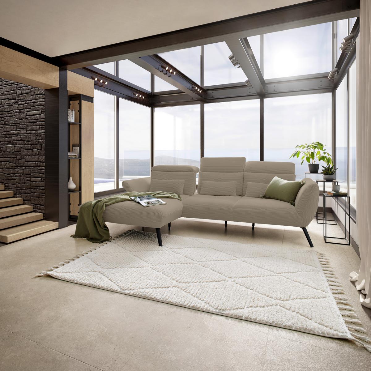 Wohnlandschaft Seattle Taupe - Taupe/Schwarz, MODERN, Holzwerkstoff/Textil (196/301cm) - Premium Living