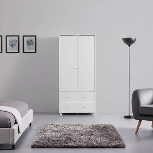 Drehtürenschrank Milo Weiß ca. 80x176x55 cm - Silberfarben/Weiß, MODERN, Holz/Metall (80/176/55cm) - Bessagi Home