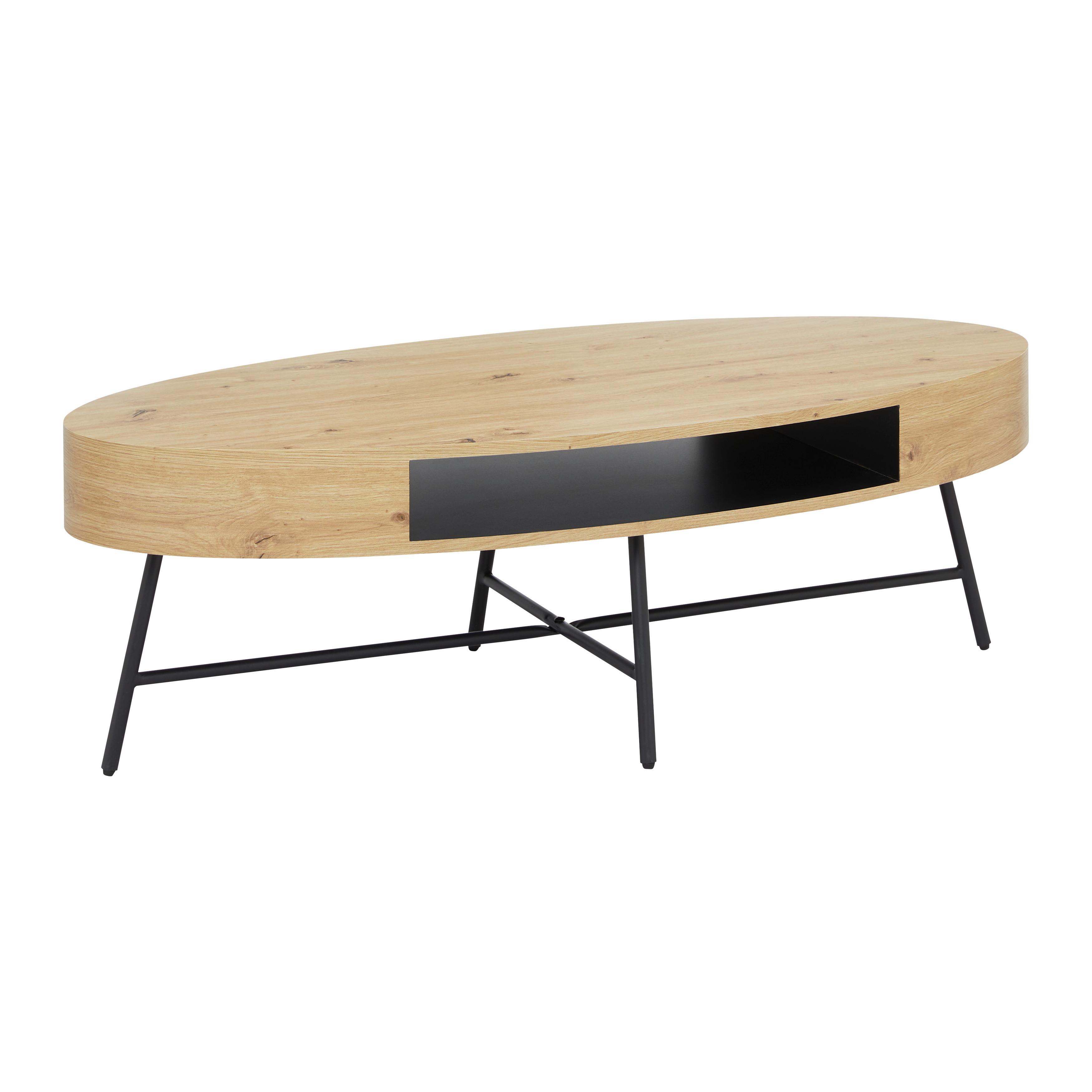 Couchtisch Emilia Eichefarben MDF - Eichefarben/Schwarz, MODERN, Metall (120/60/40cm) - Bessagi Home