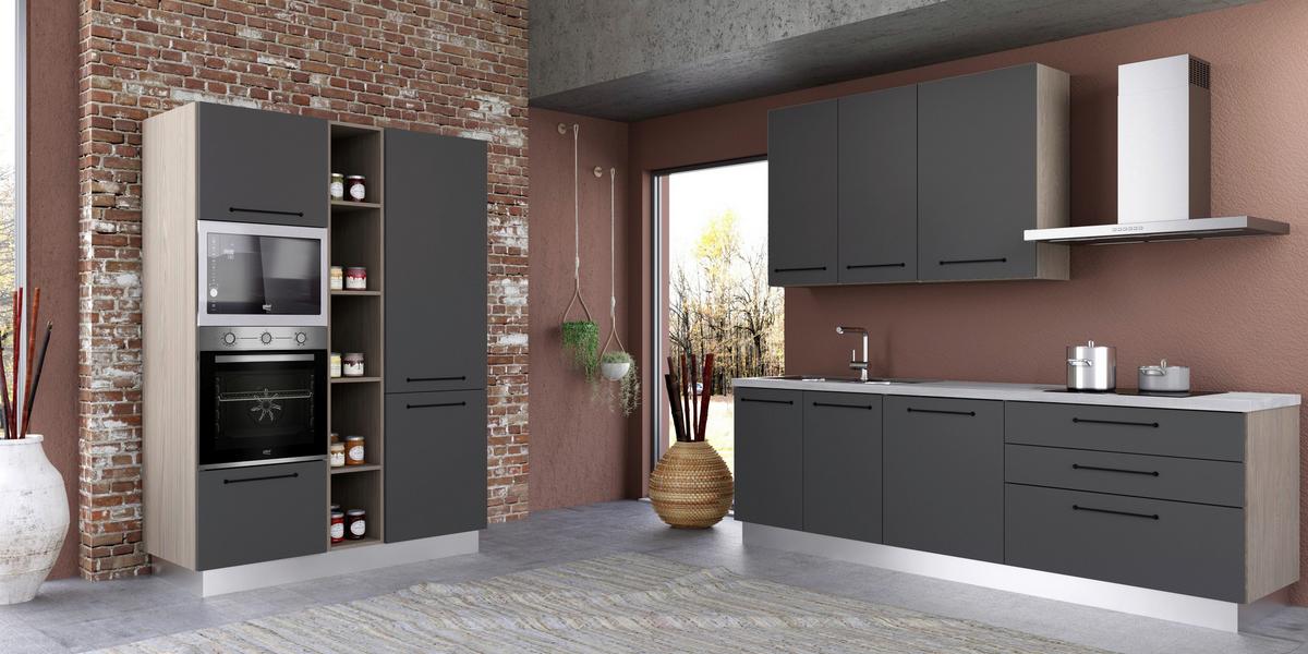 Blok Kuhinja S Aparatima Line 390 - siva/crna, Konvencionalno, drvo/metal (390/216-240/60cm) - Mömax