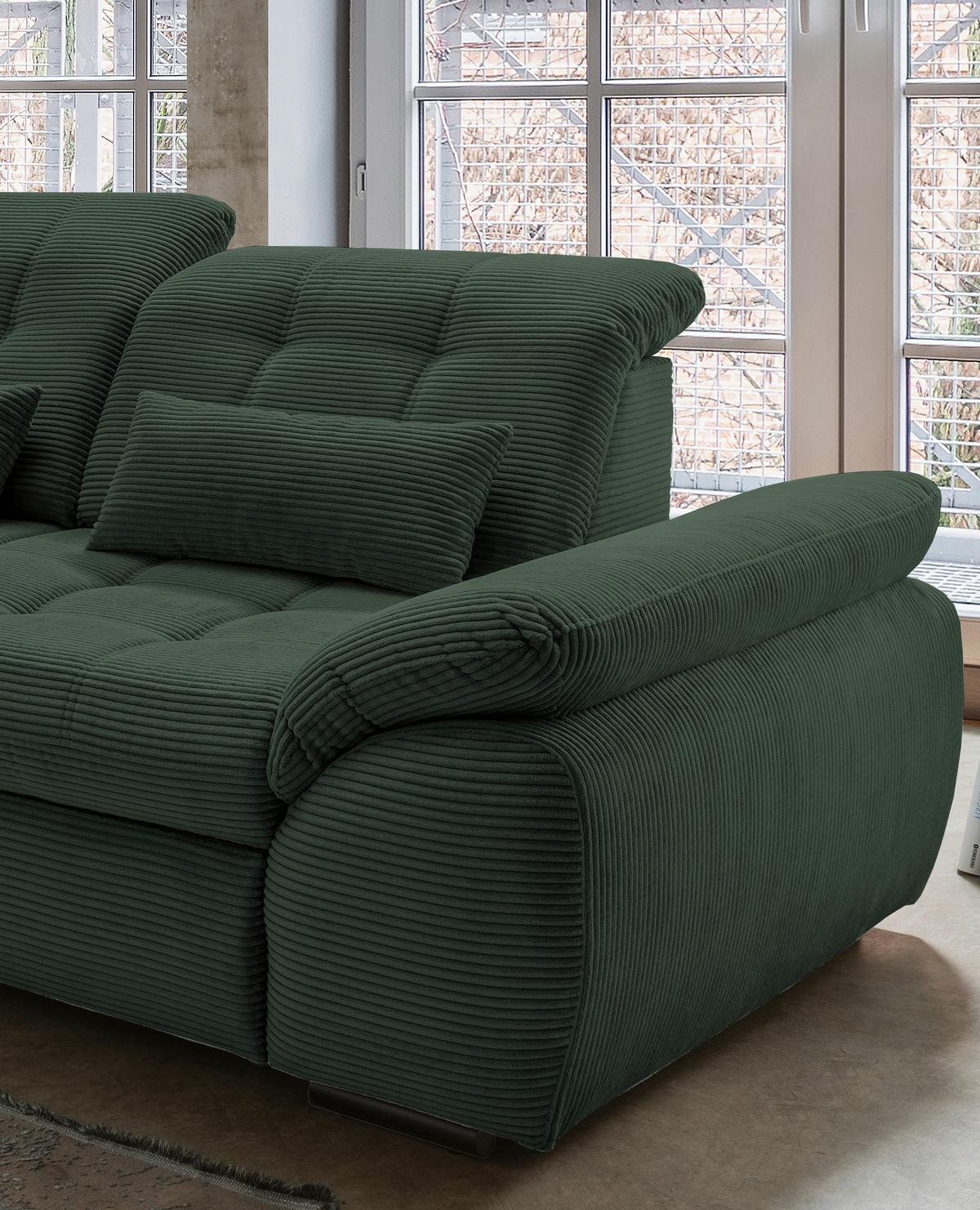 Ecksofa mit Bettkasten Rigatti ca. 184x314 cm Dunkelgrün - Dunkelgrün/Schwarz, MODERN, Textil/Metall (184/314cm) - Livetastic