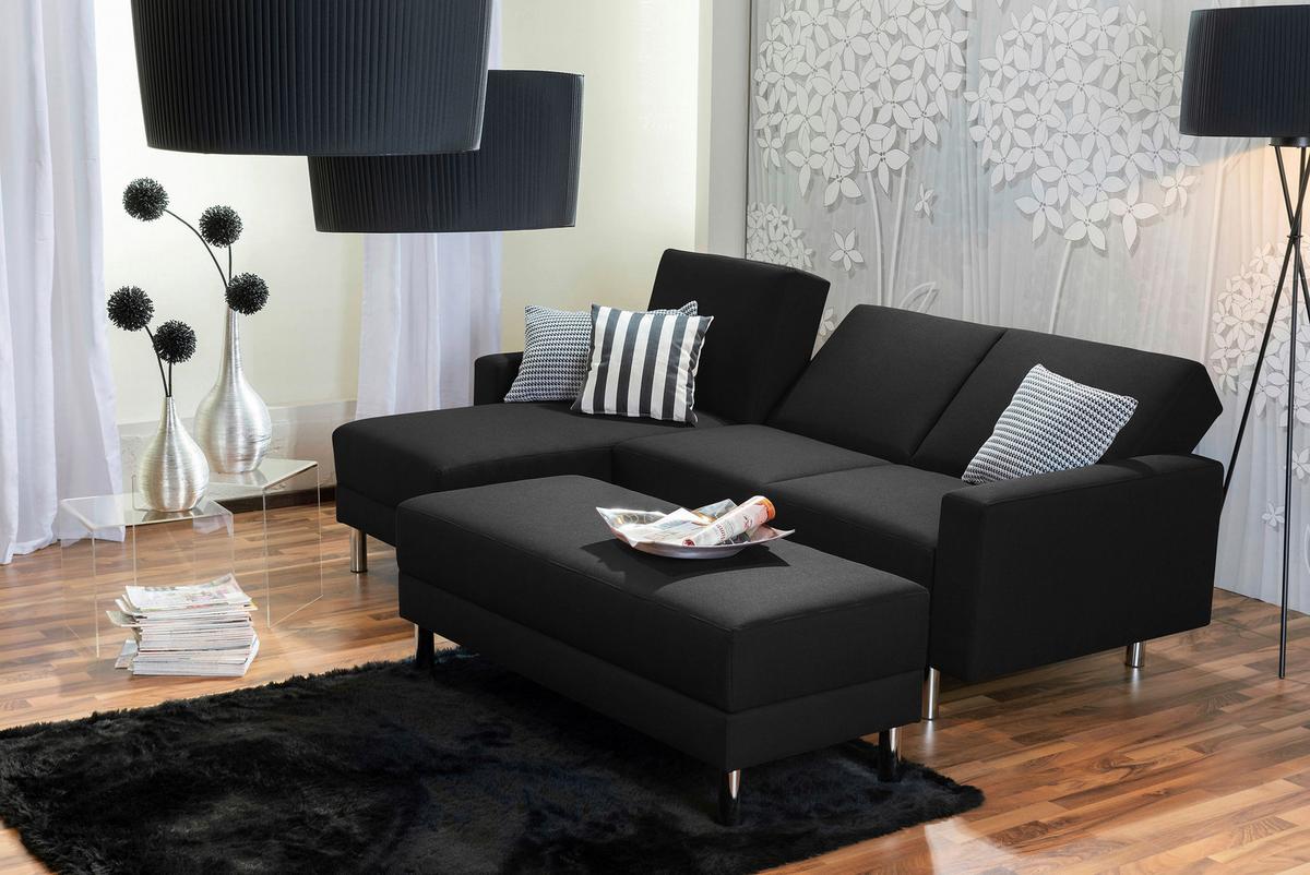 ECKSCHLAFSOFA JUST FASHION - Chromfarben/Schwarz, KONVENTIONELL, Textil/Metall (152/230cm) - Max Winzer