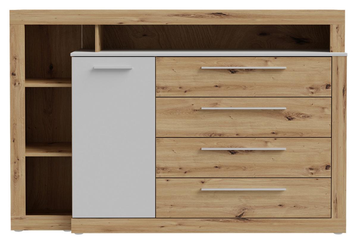 Široka Komoda Kasura, Barva Hrasta, Siva - siva/barve aluminija, Konvencionalno, umetna masa/leseni material (161/107/43cm) - Ti'me