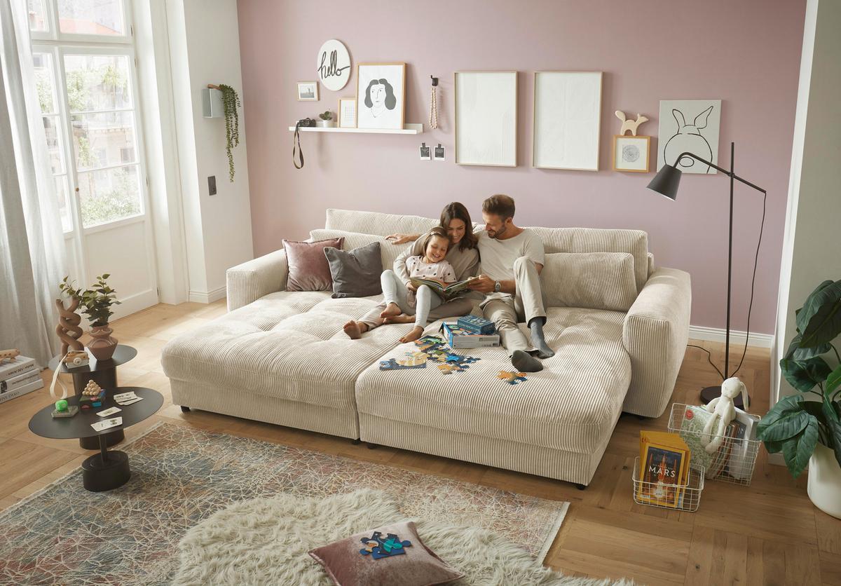 Bigsofa Barura Loveseat ca. 292x194 cm Creme - Creme/Schwarz, KONVENTIONELL, Holzwerkstoff/Kunststoff (292/90/194cm) - MID.YOU