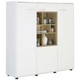 Highboard in Weiß/Eichefarben - Edelstahlfarben/Eichefarben, MODERN, Holzwerkstoff/Kunststoff (144/147/42cm) - Premium Living Highboard in Weiß/Eichefarben - Edelstahlfarben/Eichefarben, MODERN, Holzwerkstoff/Kunststoff (144/147/42cm) - Premium Living