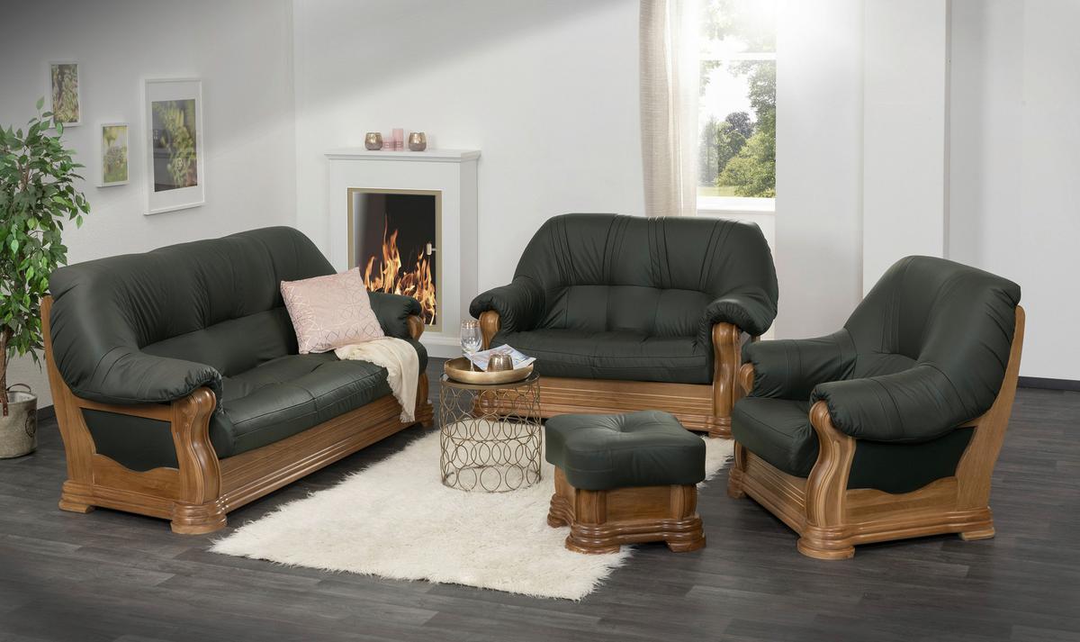 Hocker Arkansas Dunkelgrün Echtleder - Dunkelgrün, KONVENTIONELL, Leder/Holz (50/40/50cm) - Max Winzer