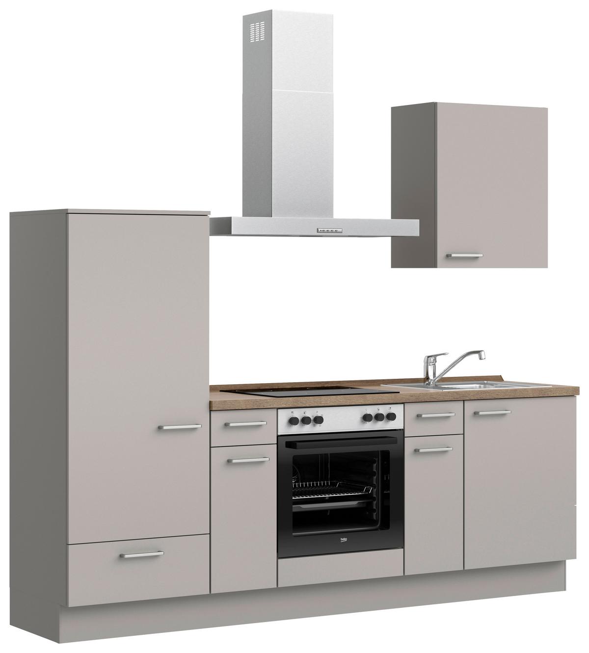 Küchenblock Touch Low m. Geräten Grau - Eiche dunkel/Edelstahlfarben, MODERN, Holzwerkstoff/Metall (240cm) - Nobilia