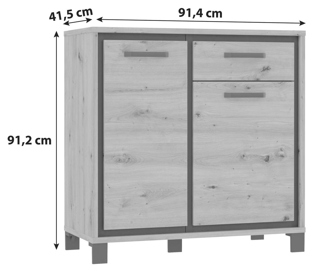 Kommode "Trondheim" , Schwarz, Eiche - Eichefarben/Schwarz, MODERN, Holzwerkstoff/Kunststoff (91,4/91,2/41,5cm) - MID.YOU
