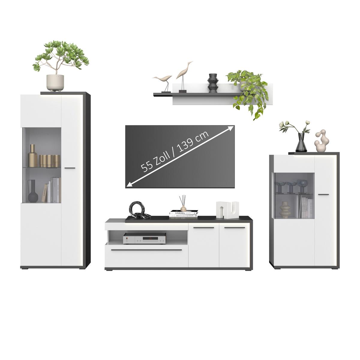 Vitrina Ambiente Plus - bijela/bijela visoki sjaj, Moderno, staklo/drvni materijal (73,4/199,1/43,6cm) - Modern Living